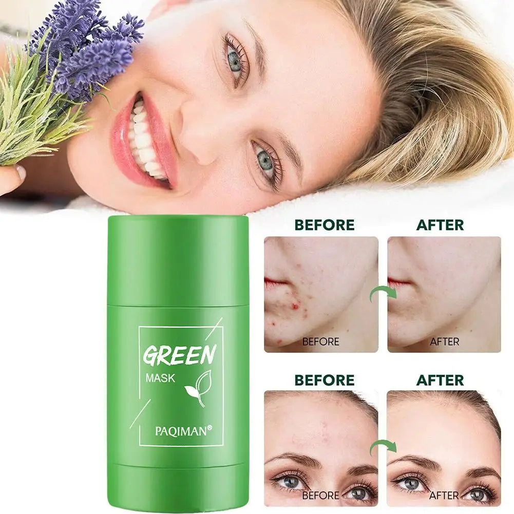 Green Tea Mask Stick Remove Blackheads Acne Deep Cleansing Purifying Clay Mask Oil Control Solid Mask Moisturizing